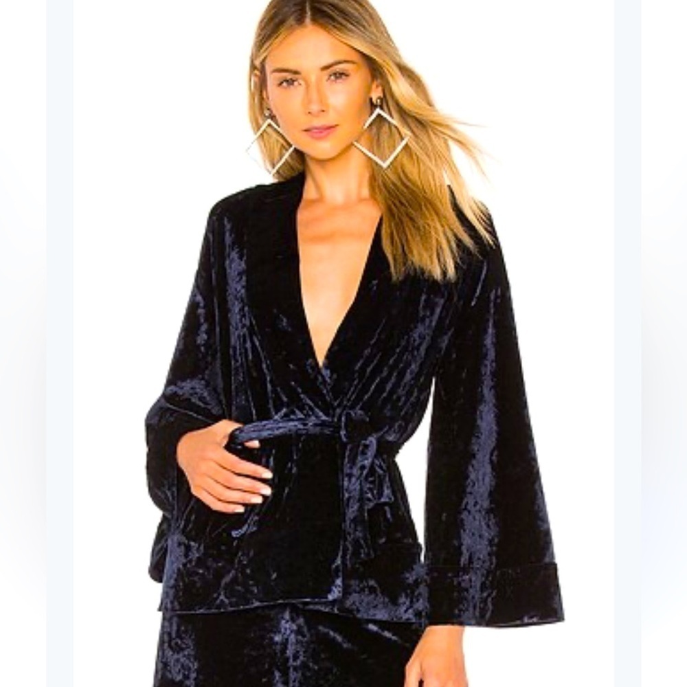 Revolve Likely Leslie Velvet Belted Blazer in Navy